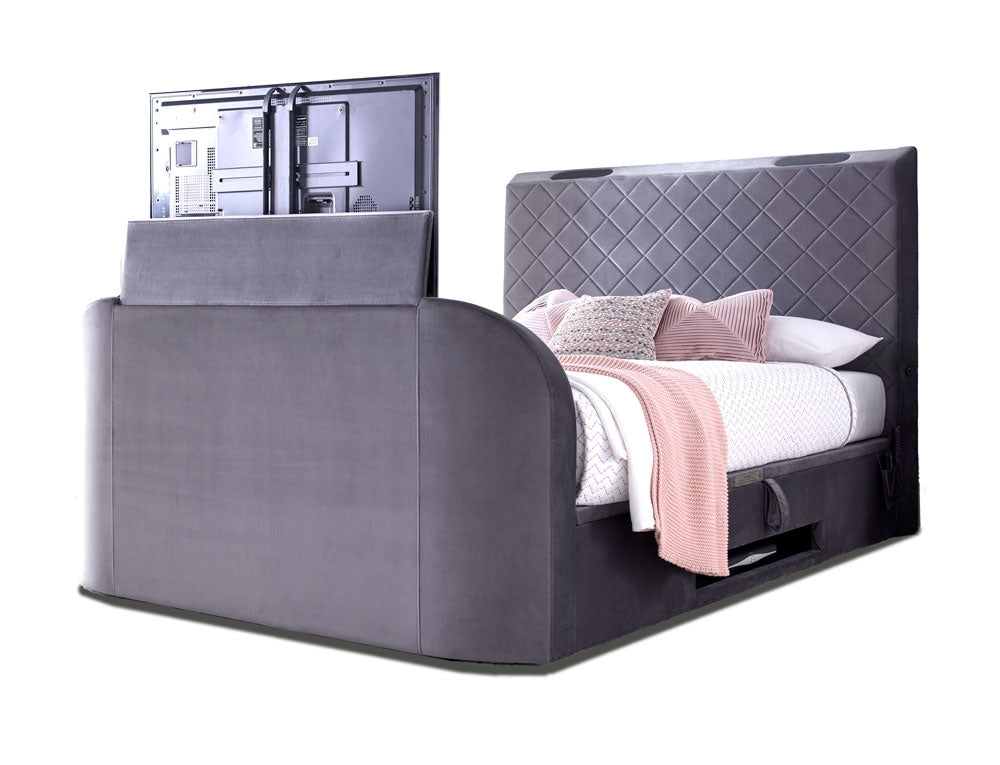 Piper Velvet Grey King Size Ottoman TV Bed Frame