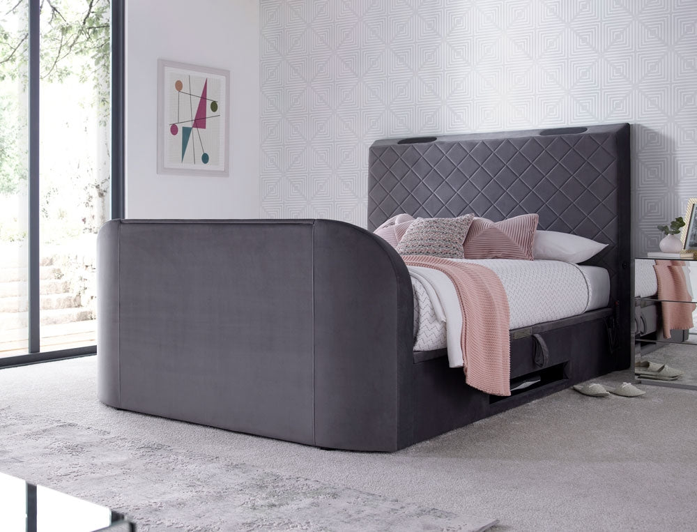 Piper Velvet Grey King Size Ottoman TV Bed Frame