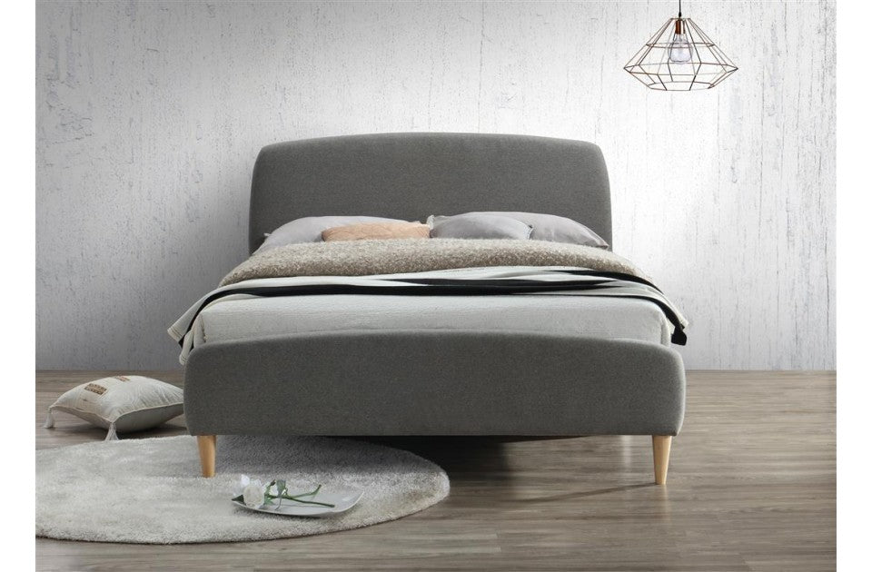 Qube Grey Fabric King Size Contemporary Bed Frame
