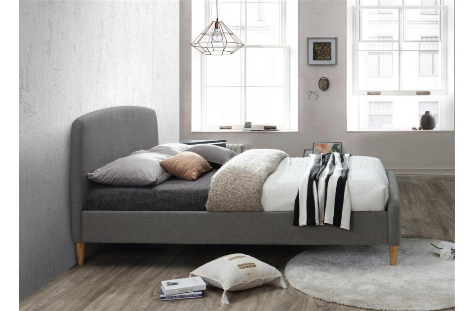 Qube Grey Fabric King Size Contemporary Bed Frame
