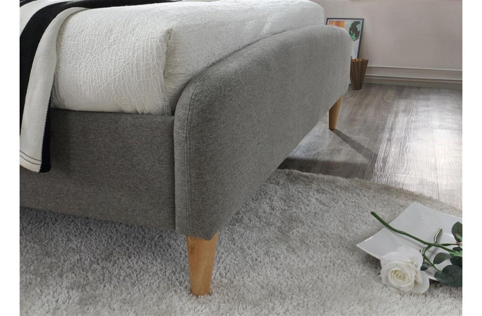 Qube Grey Fabric King Size Contemporary Bed Frame