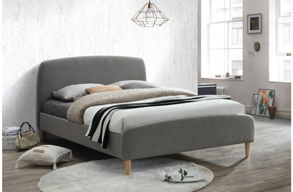 Qube Grey Fabric King Size Contemporary Bed Frame