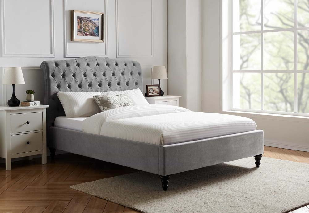 Rosemary Light Grey Double Bed Frame