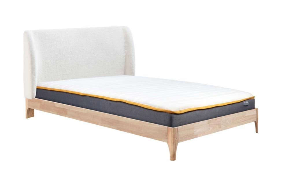 Halfren White Boucle Winged King Size Bed Frame