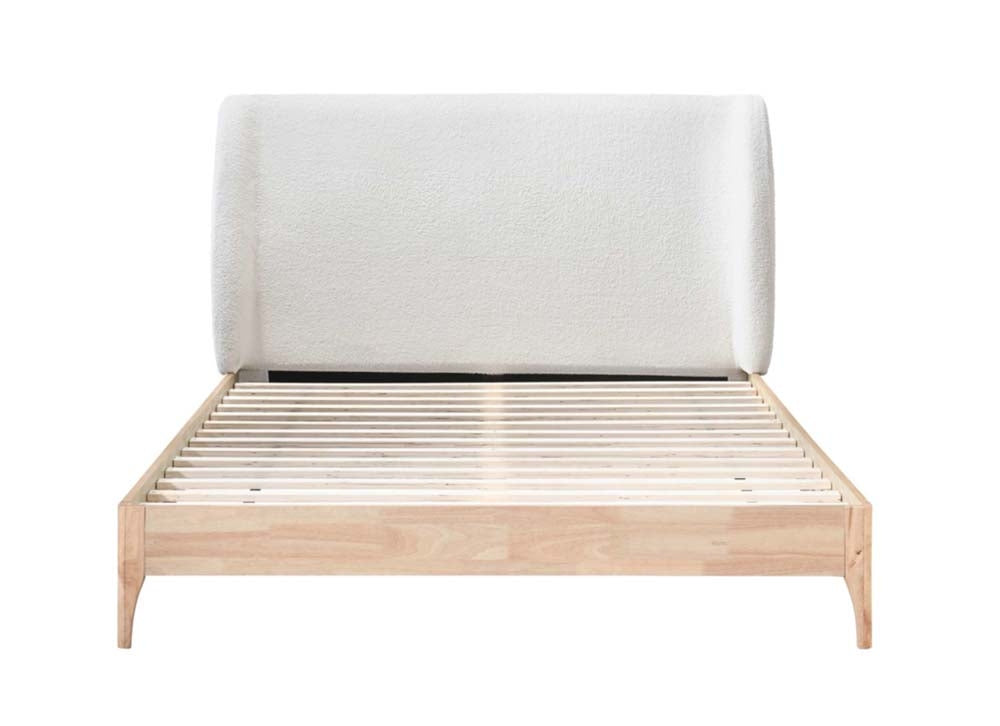 Halfren White Boucle Winged King Size Bed Frame