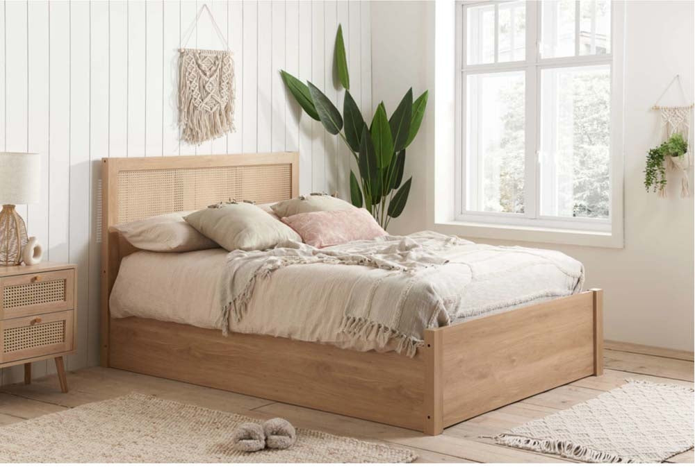 Croxon House Rattan Oak King Size Ottoman Bed Frame