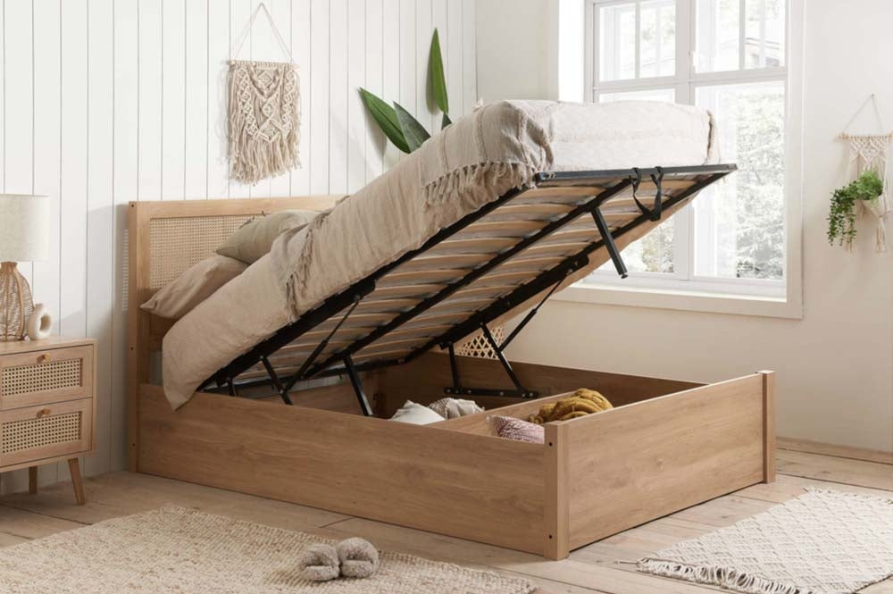Croxon House Rattan Oak King Size Ottoman Bed Frame