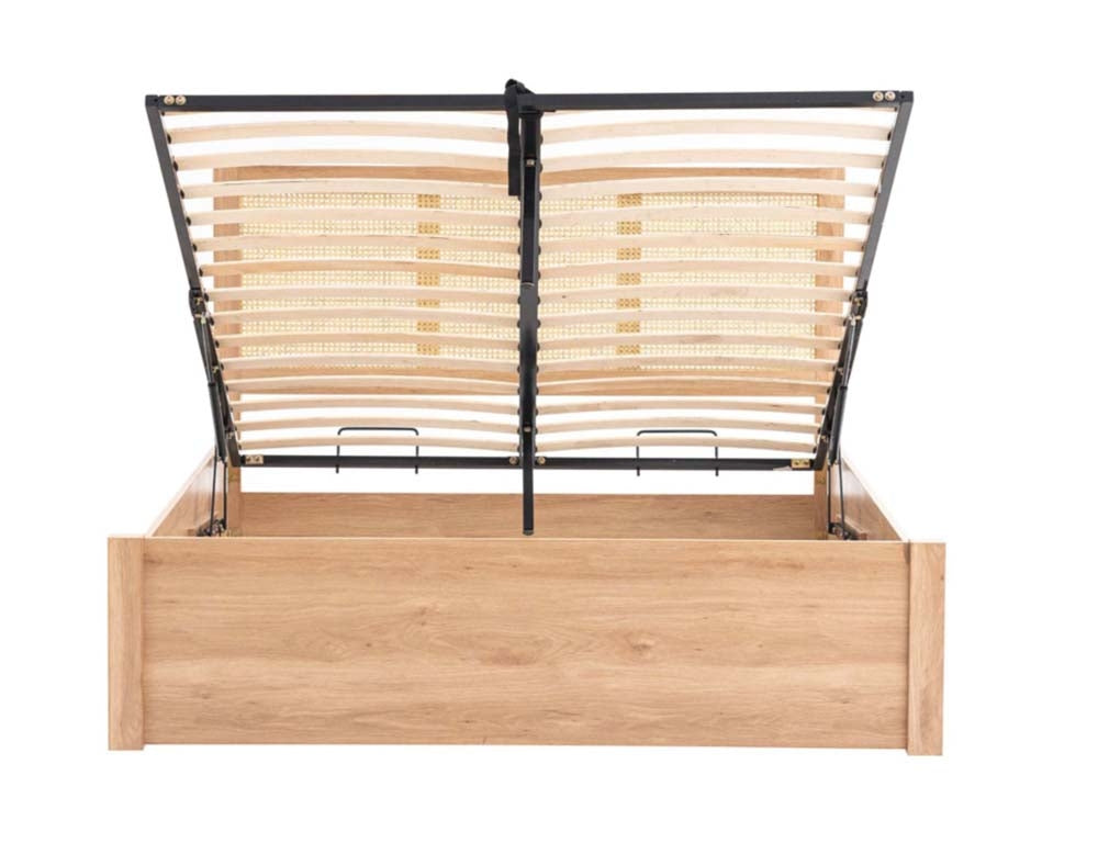 Croxon House Rattan Oak Double Ottoman Bed Frame
