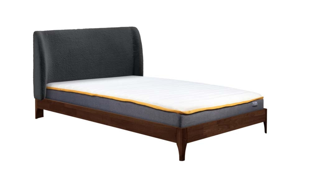 Halfren Grey Boucle Winged King Size Bed Frame