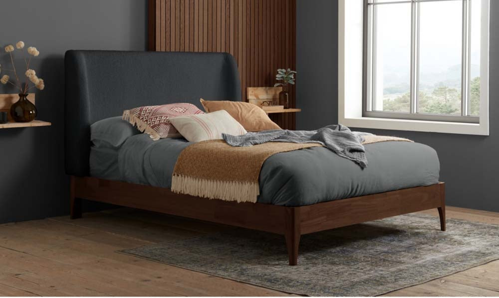 Halfren Grey Boucle Winged King Size Bed Frame