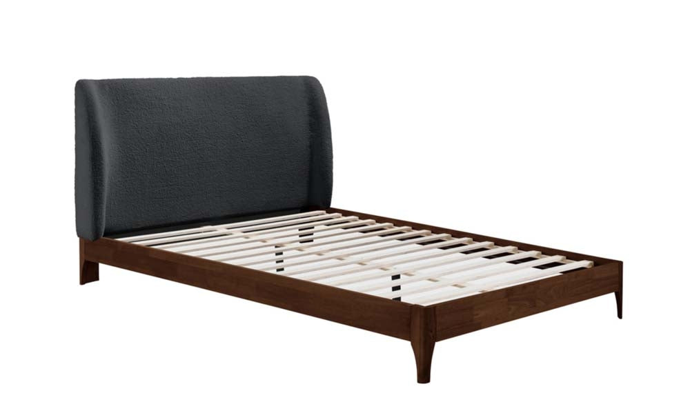 Halfren Grey Boucle Winged King Size Bed Frame