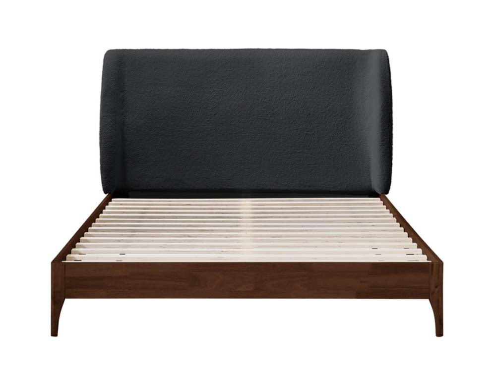 Halfren Grey Boucle Winged King Size Bed Frame