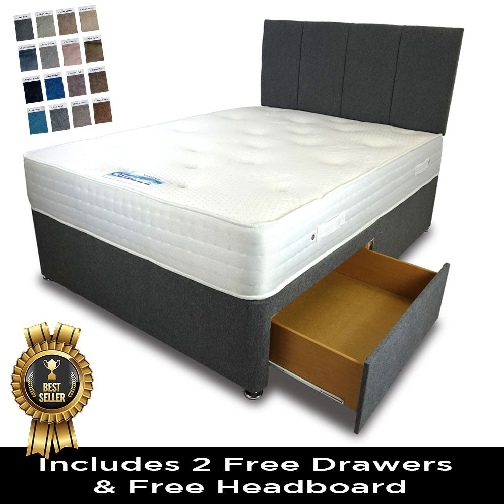 Serene Bamboo Single 2 Drawer Divan Bed And Free Ruby Headboard