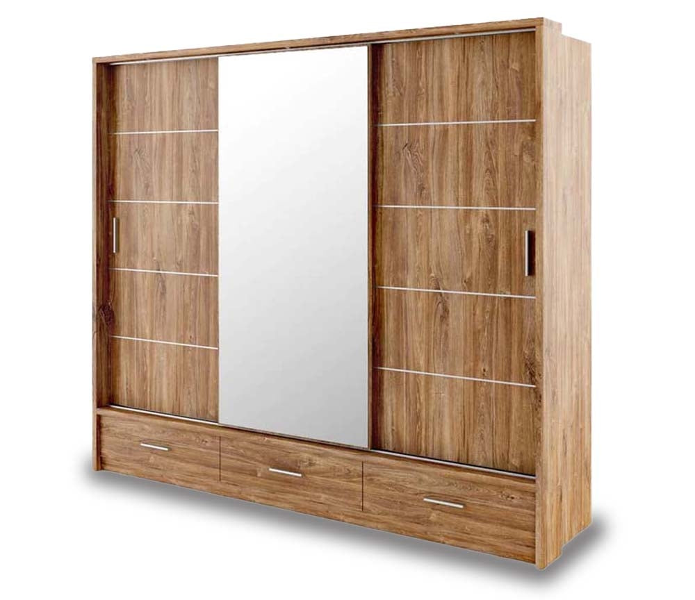 Sheffield Oak Sliding Door Wardrobe 250cm With Lights