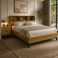 Sian Bookcase Oak Effect King Size Bed Frame in a bedroom