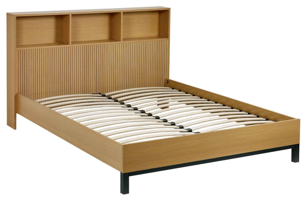 Sian Bookcase Oak Effect King Size Bed Frame front view
