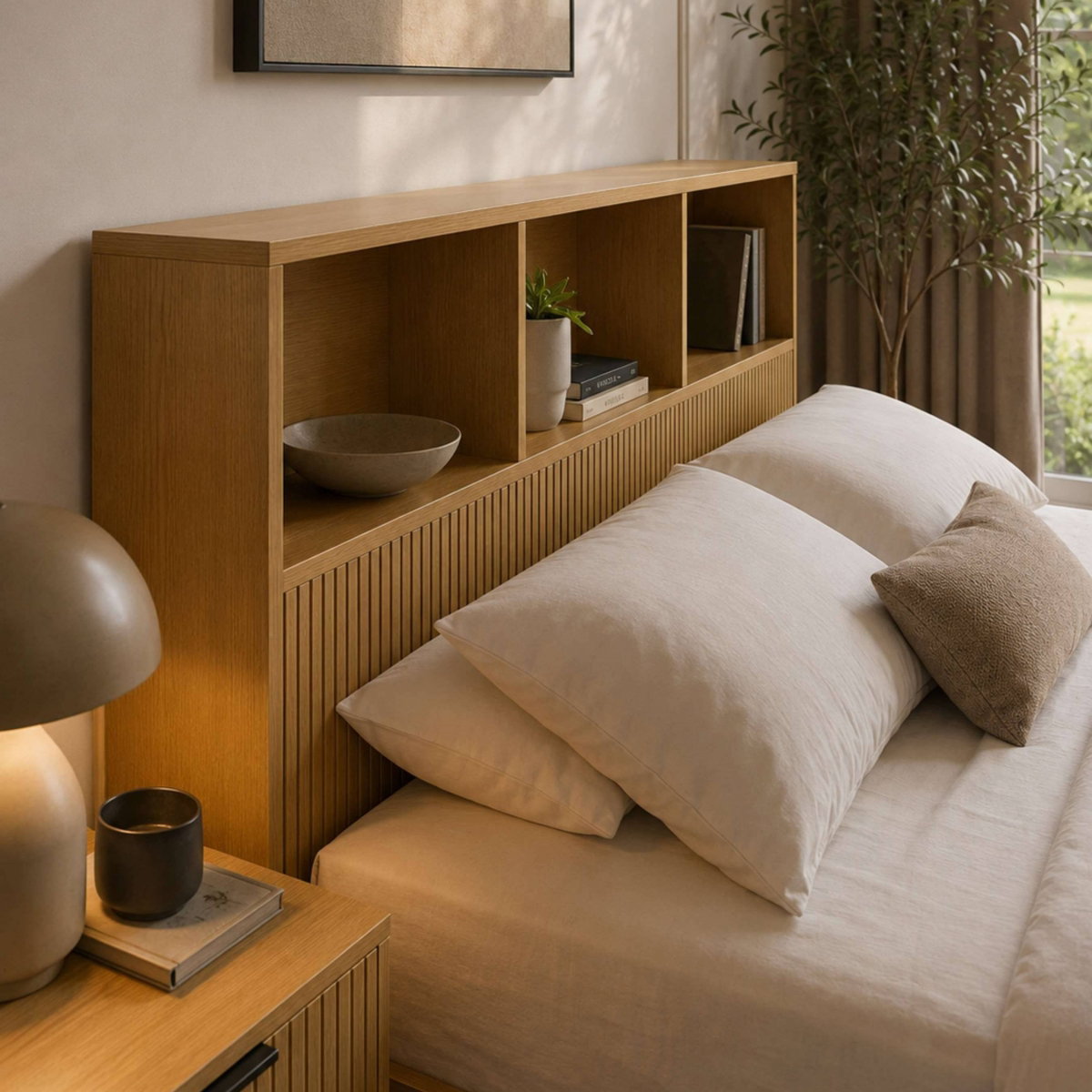 Sian bookcase king size headboard shelves