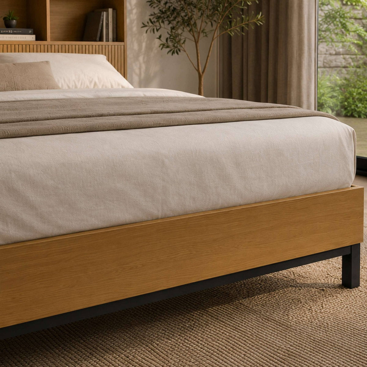 Sian Bookcase Oak Effect King Size Bed Frame close up