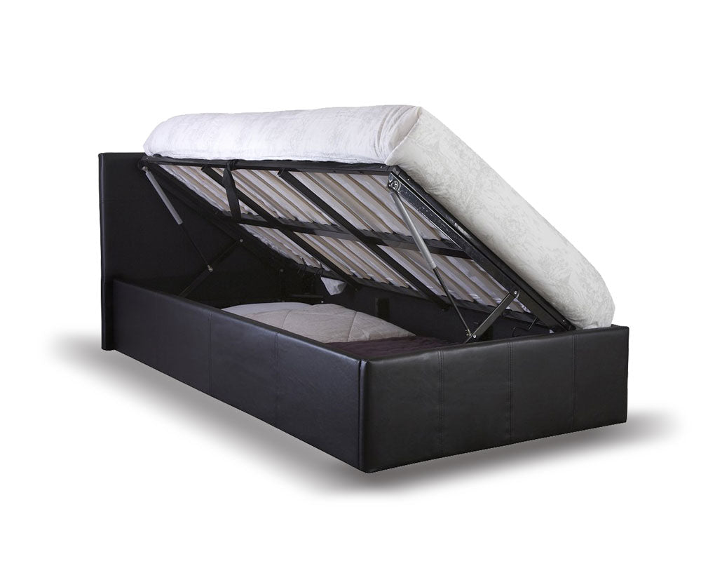 Side Lift Ottoman Storage Single Bed Frame In Black Faux Leather