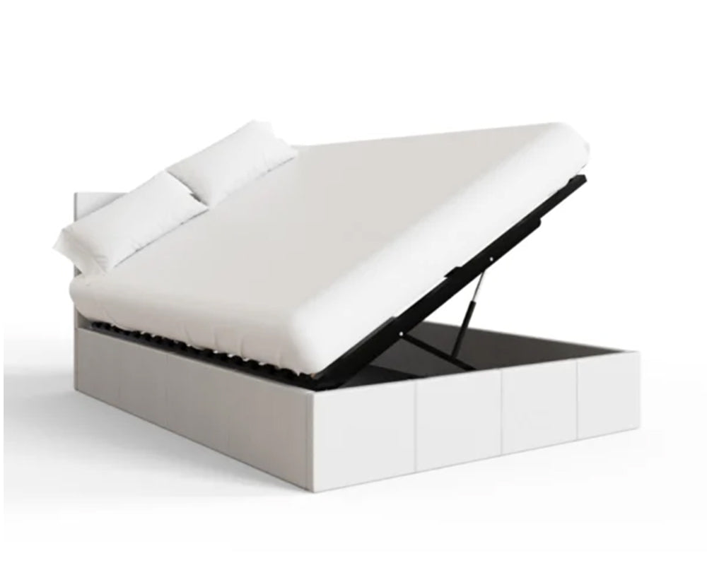 Side Lift Ottoman Storage King Size Bed Frame White Faux Leather