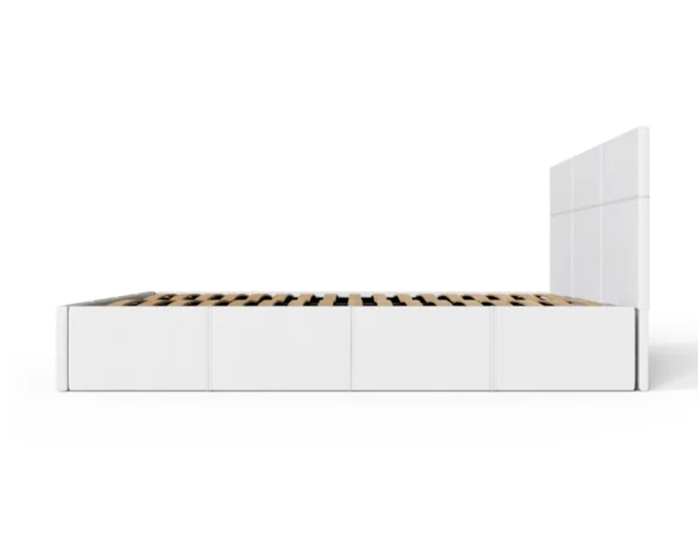 Side Lift Ottoman Storage Three Quarter (3/4) Bed Frame In White Faux Leather