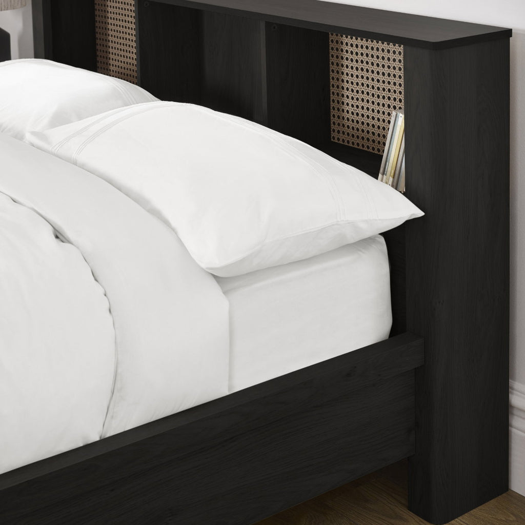 Sidney black ash bookcase headboard detail