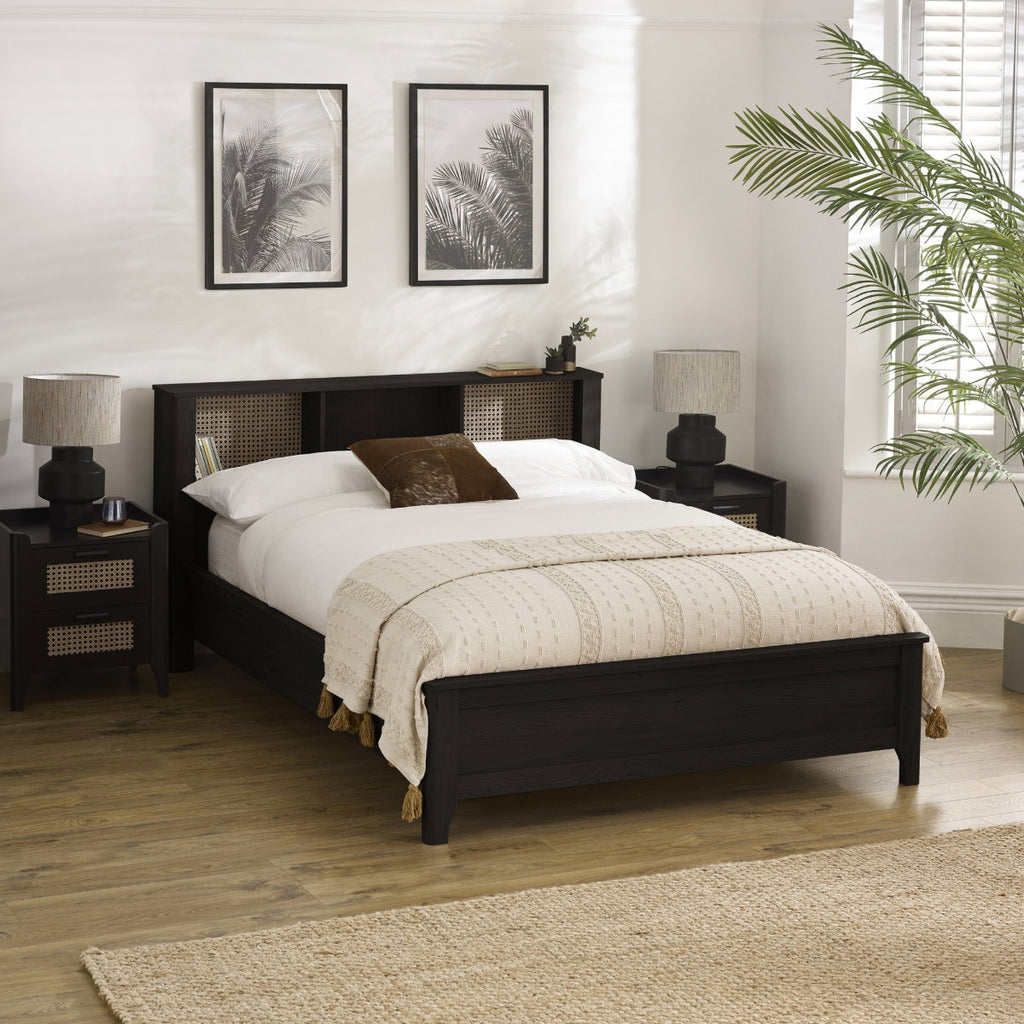 Sidney Black Ash King Size Bed Frame in a bedroom
