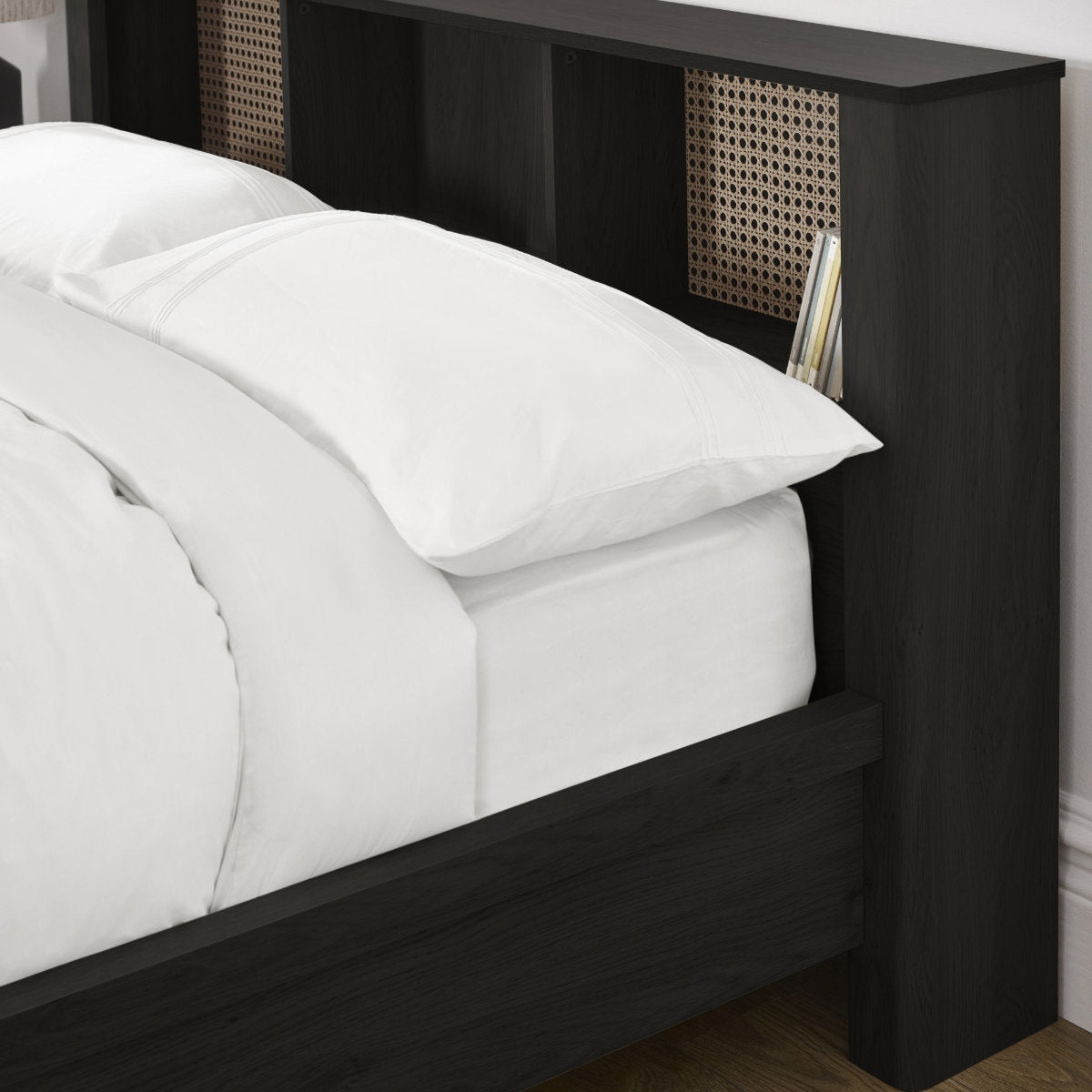 Sidney black ash bookcase headboard shelving