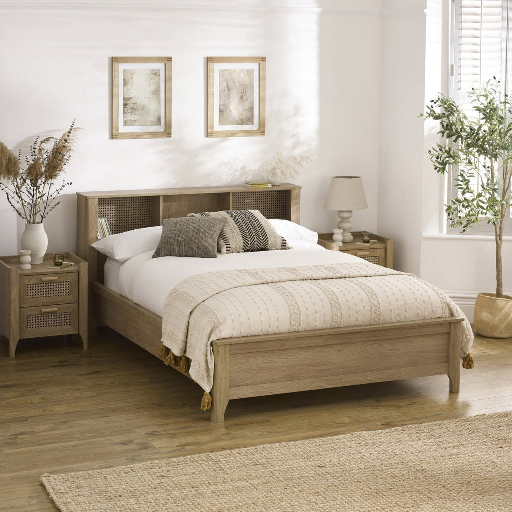 Sidney Oak Effect King Size Bed Frame in a bedroom
