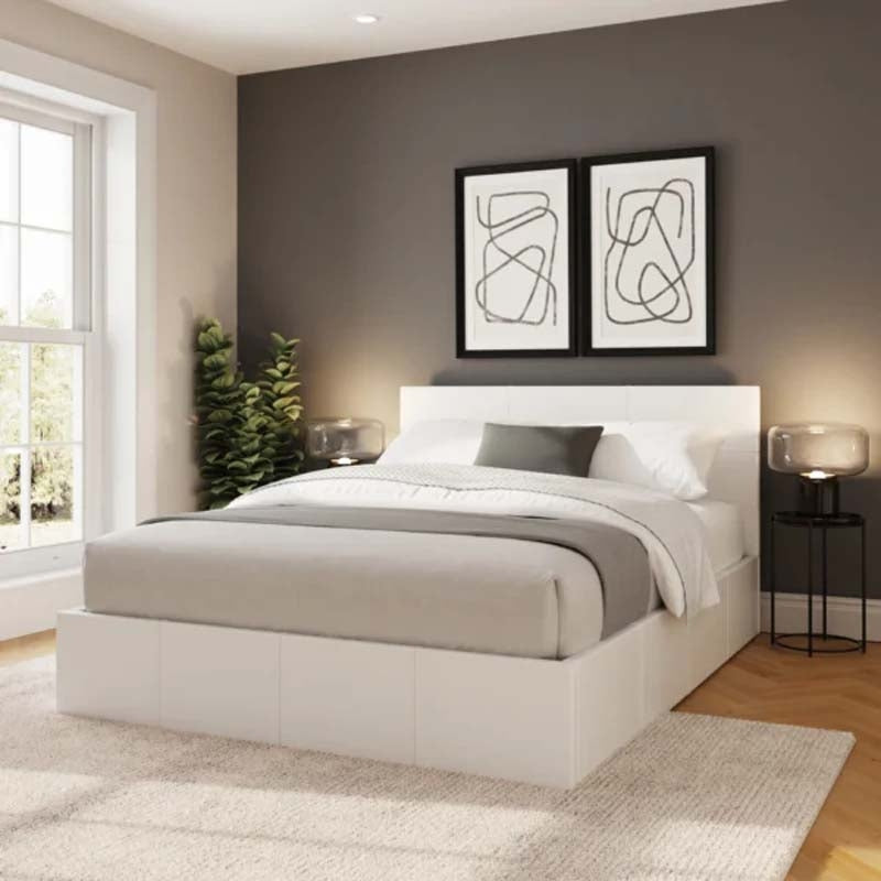 End Lift Ottoman Storage White Double Bed Frame