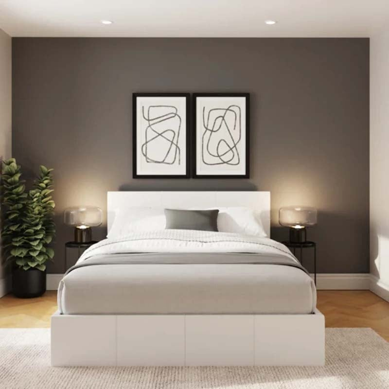 End Lift Ottoman Storage White Three Quarter (3/4) Bed Frame