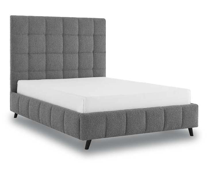 Square Grey Boucle King Size Bed Frame