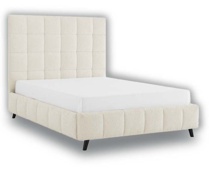 Square Ivory Boucle King Size Bed Frame