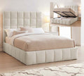 Square Ivory Boucle Double Ottoman Bed Frame