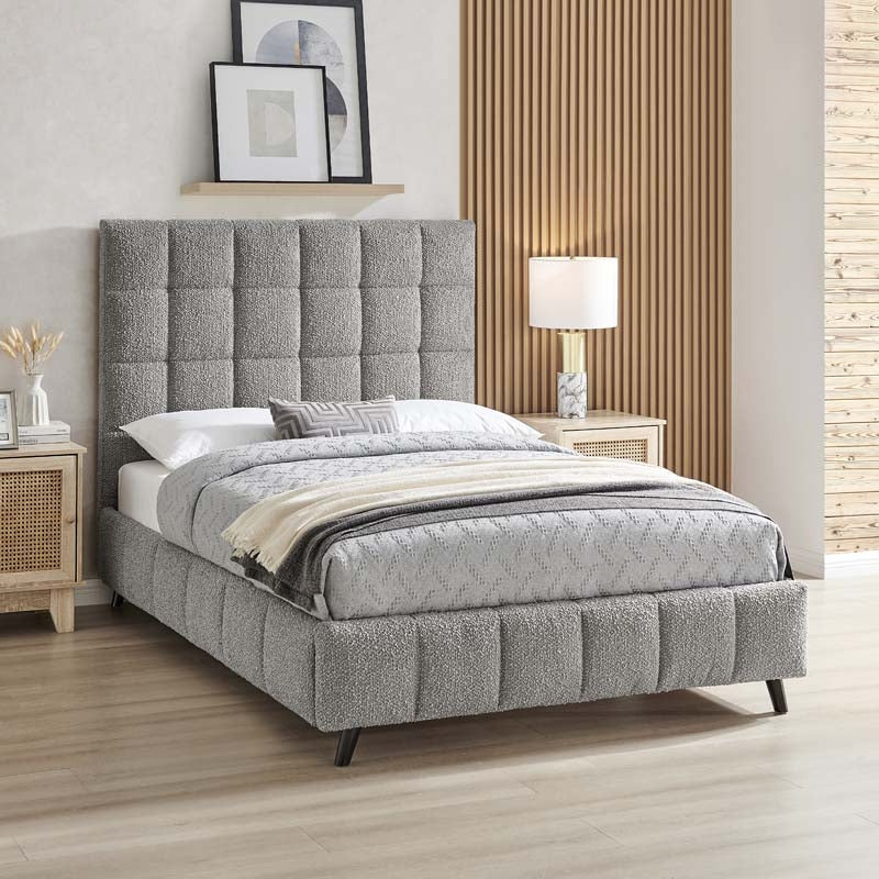 Square Grey Boucle Double Bed Frame