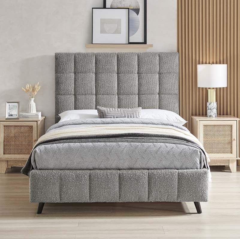 Square Grey Boucle Double Bed Frame