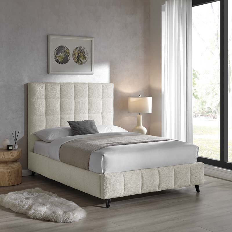 Square Ivory Boucle Double Bed Frame