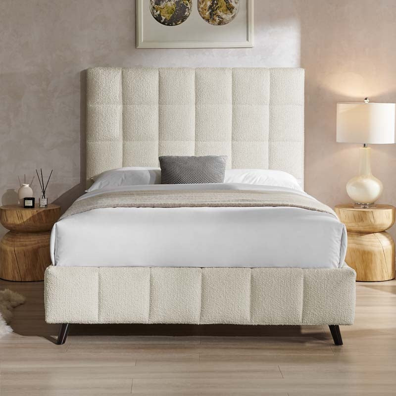 Square Ivory Boucle King Size Bed Frame