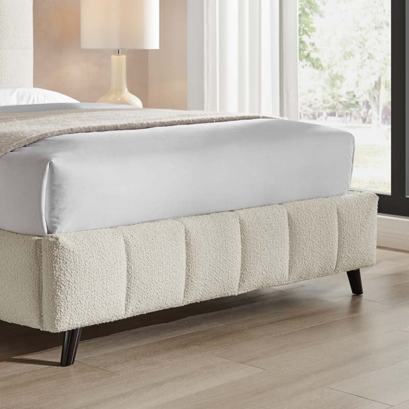 Square Ivory Boucle Double Bed Frame