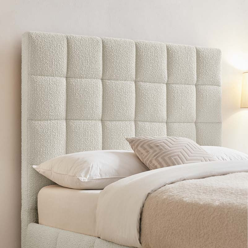 Square Ivory Boucle Double Ottoman Bed Frame