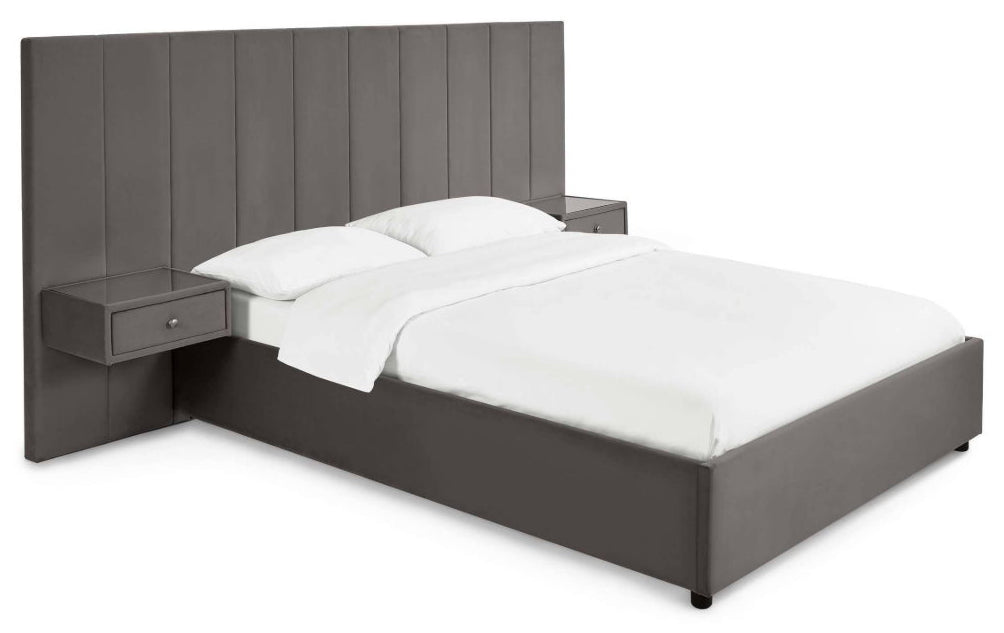 Super Luxe Grey Velvet Super King Bed front view