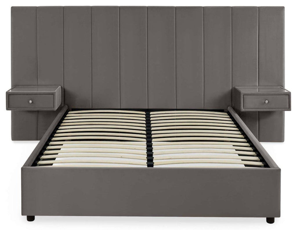 Super Luxe Grey Velvet Super King Bed angled view