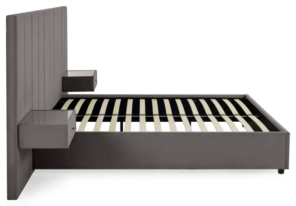 Super Luxe Grey Velvet Super King Bed without mattress