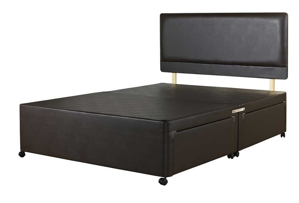 Superior Kingsize Divan Bed Base Brown Faux Leather