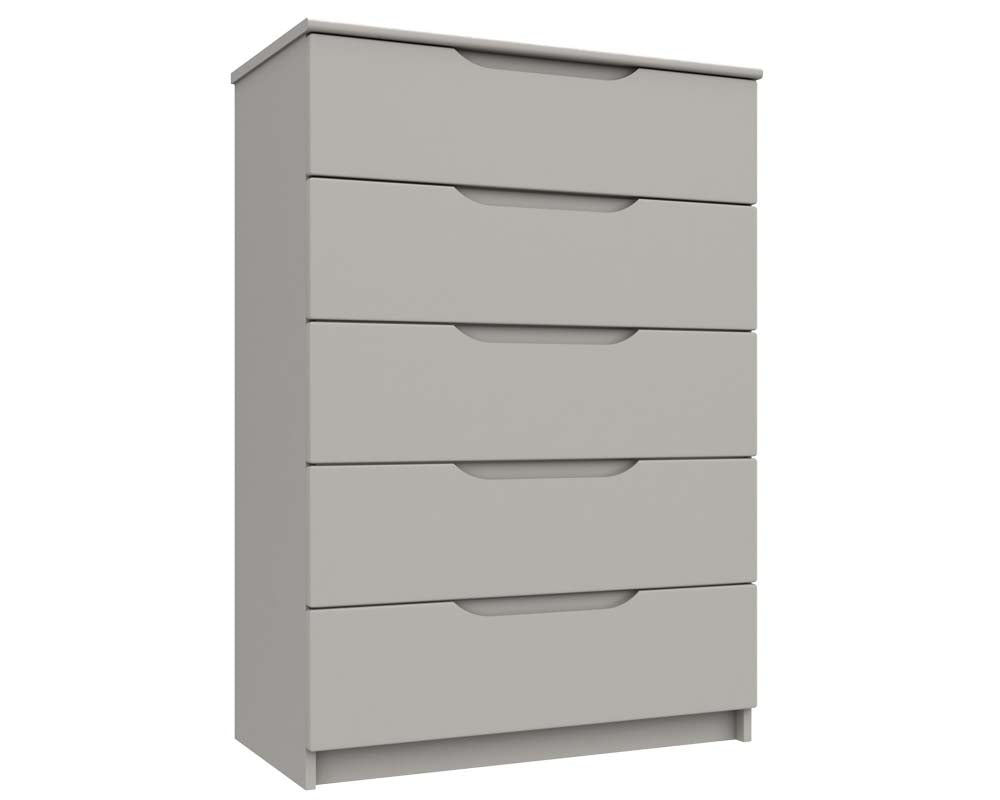 Sutton Cashmere Grey High Gloss 5 Drawer Chest