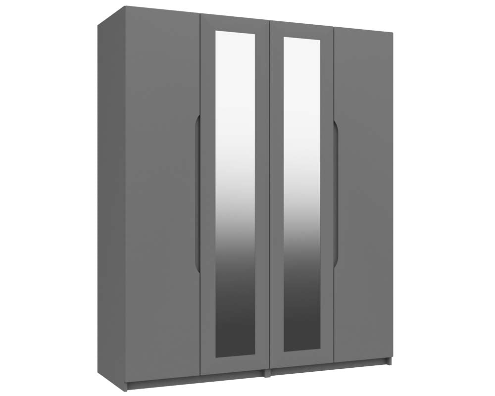 Sutton Dust Grey High Gloss 4 Door Wardrobe With Mirror