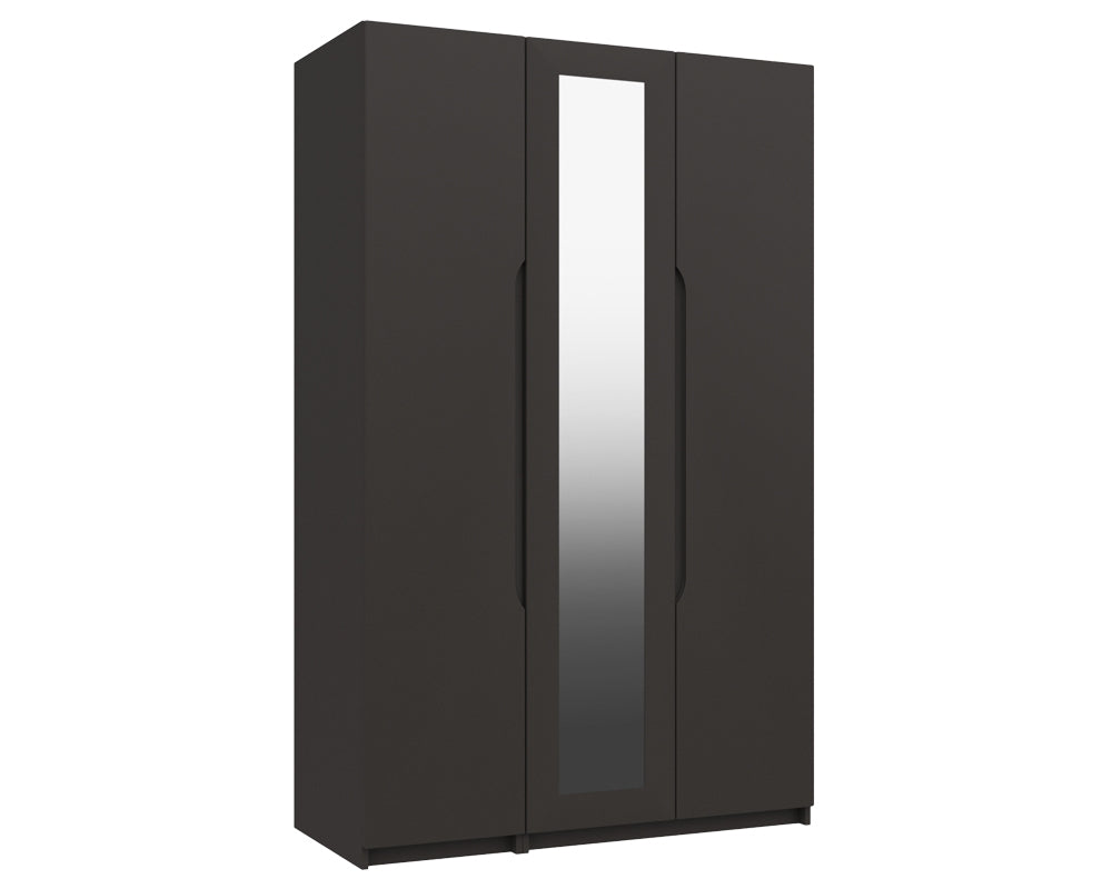 Sutton Graphite Grey High Gloss 3 Door Wardrobe With Mirror