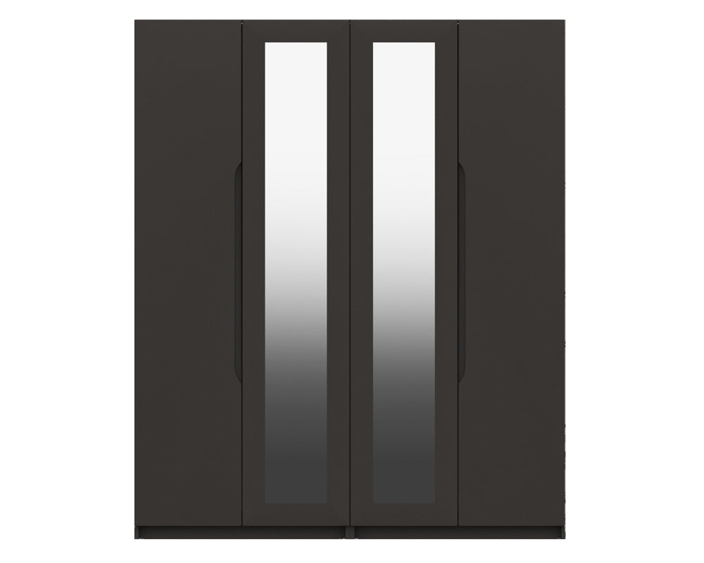 Sutton Graphite Grey High Gloss 4 Door Wardrobe With Mirror