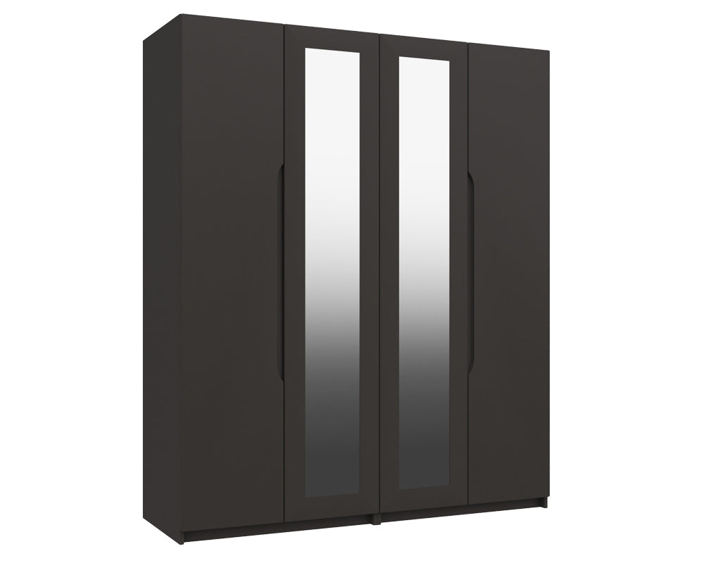 Sutton Graphite Grey High Gloss 4 Door Wardrobe With Mirror