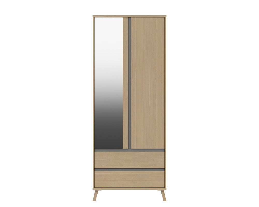 Thames Natural Oak 2 Door Combi Wardrobe With Mirror